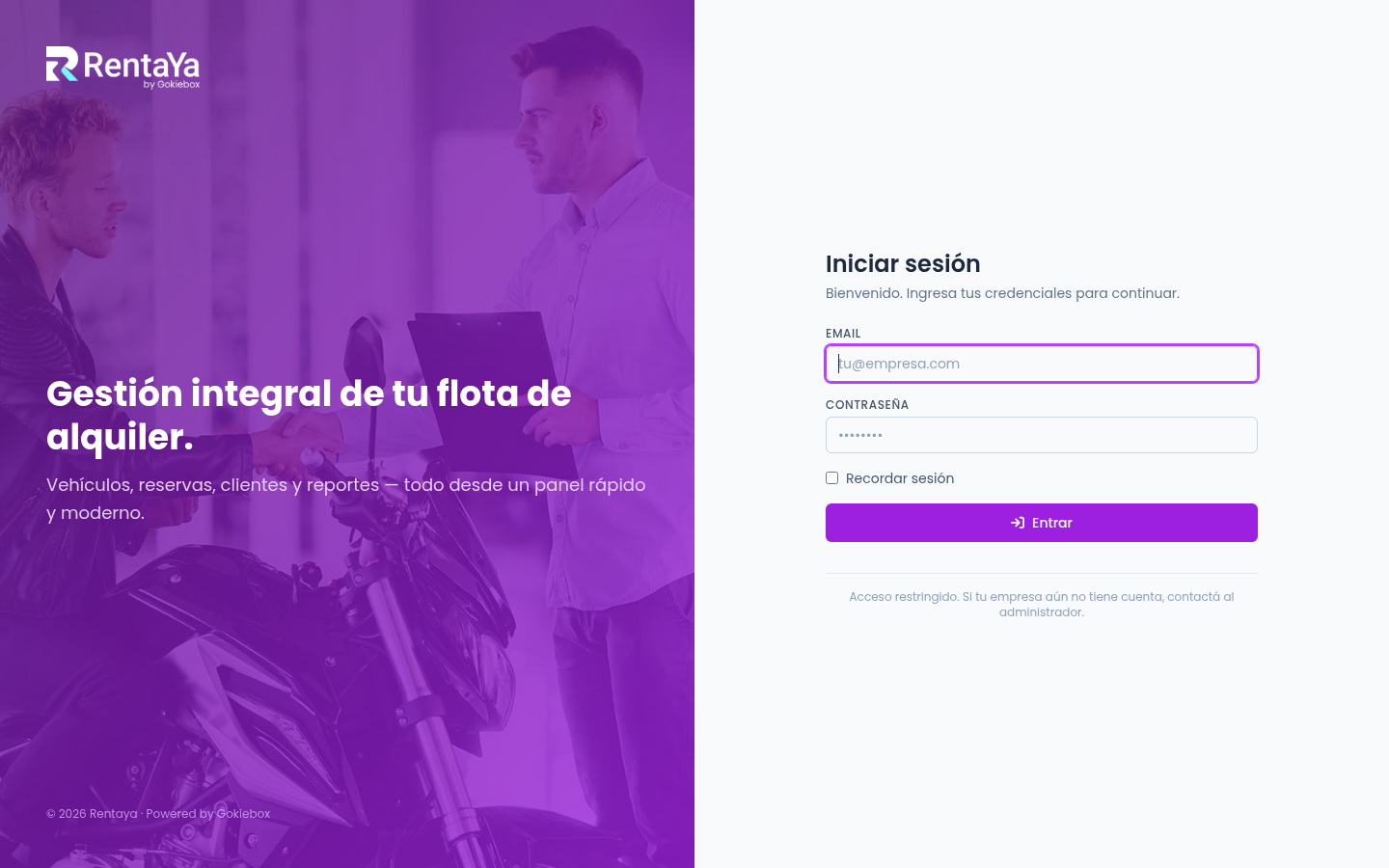 Inicio de sesión de RentaYa