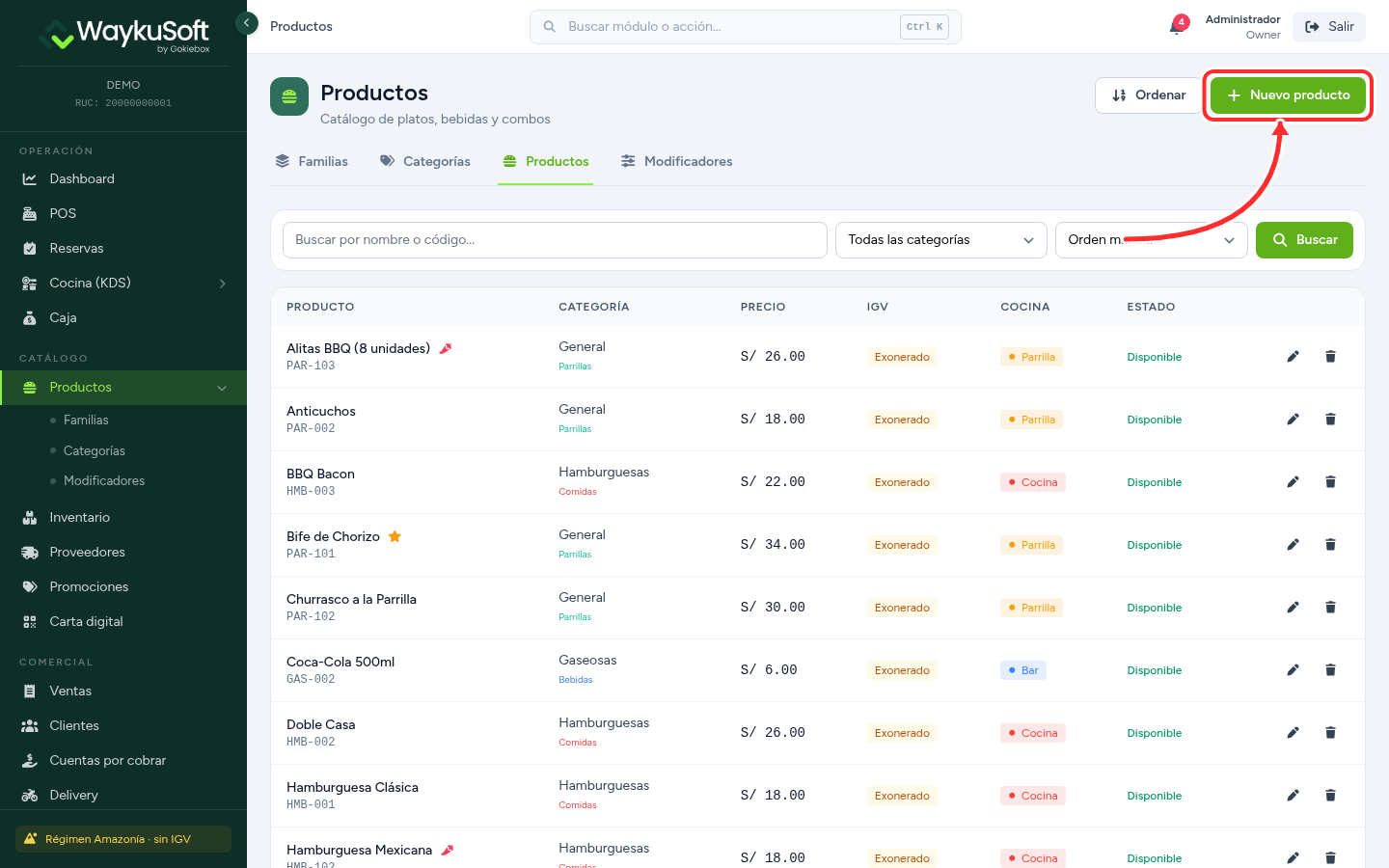 Catálogo de productos de WaykuSoft