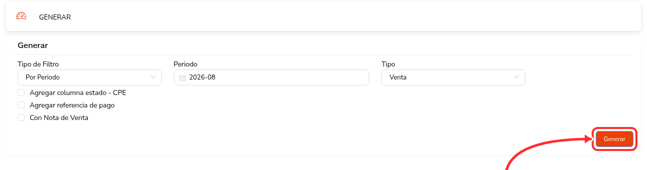 Pantalla Libros en Excel con el botón Generar señalado.