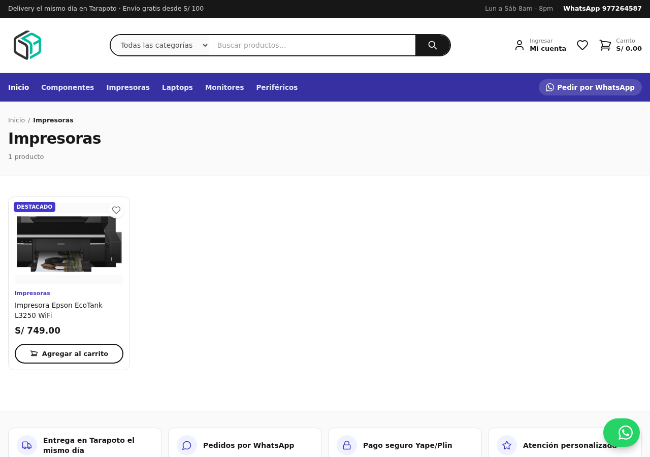 Página de una categoría en la tienda con sus productos