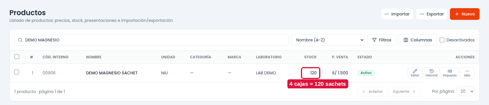 Stock en unidades: 120