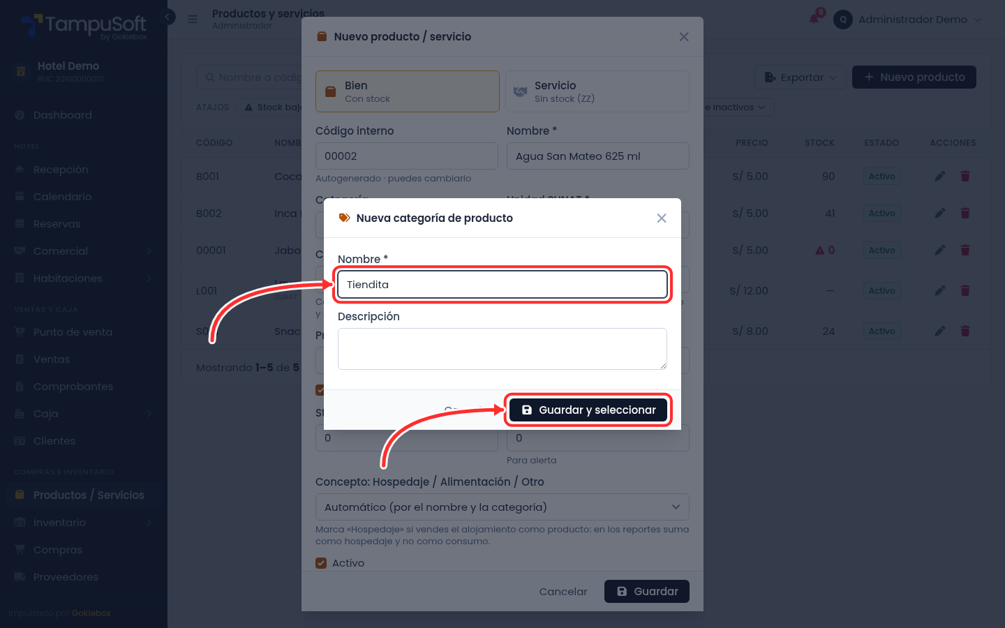 Crear una categoría nueva desde el formulario del producto